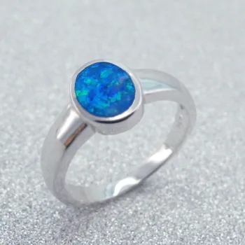 2016 Naujas Fine Jewelry 925 Sterlingas Sidabro Paprasta Stiliaus Žiedai Ovalo Supjaustyti Blue Fire Opal Moterų Žiedai Vestuves