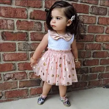 2016 Naujas Vasaros Mielas Kūdikis Vaikų Mergaičių Princesė peteliškę Pink Polka Dot Blizgančiais Tiulio Tutu Atsitiktinis Vasarą Vienas gabalus Suknelė