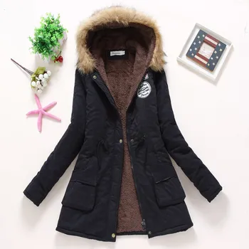 2017 moterų žiemos tirštėti šiltas paltas moteriška rudens gobtuvu medvilnės kailio plius dydis pagrindinio striukė viršutiniai drabužiai plonas ilgas ponios chaqueta