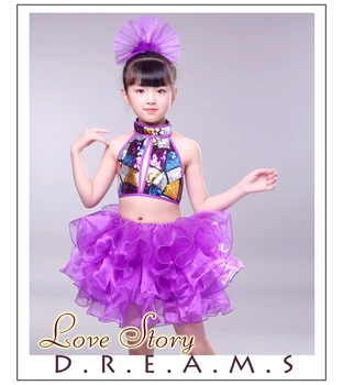 2018 china moderniojo džiazo šokio kostiumai mergina hip-hop vaikų šokių drabužiai vaikams Aukštos Kokybės šokių suknelė mergina Etape Šokių Violetinė Suknelė