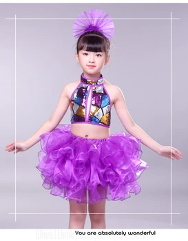 2018 china moderniojo džiazo šokio kostiumai mergina hip-hop vaikų šokių drabužiai vaikams Aukštos Kokybės šokių suknelė mergina Etape Šokių Violetinė Suknelė