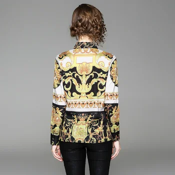 2018 kilimo ir tūpimo tako dizaineris moterų tosp rudenį palaidinė ilgomis rankovėmis mados derliaus spausdinimo palaidinė ponios office marškinėliai OLIS blusas femininas