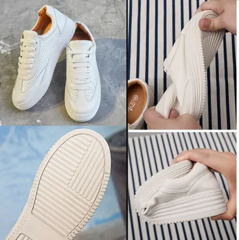 2018 m. moteris pagrindinio balta nėrinių butas laisvalaikio bateliai mados siuvimo natūralios odos butas kvėpuoti, batai, dydis 34-42