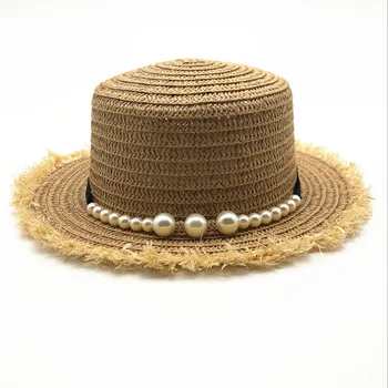 2018 m. naujas Butas viršaus šiaudų skrybėlę Vasarą, Pavasarį moterų kelionę kepurės laisvalaikio pearl beach sun skrybėlės kvėpuojantis mados gėlių mergaičių skrybėlę