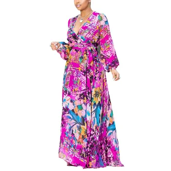 2018 m. Vasaros Moterų Maxi Suknelė Gėlių spausdinti Šifono Plius Dydis boho stiliaus vestidos Elegantiškas Paplūdimio Ilga Suknelė Didelis Dydis Suknelės