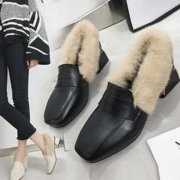 2018 m. žiemos naujas aikštėje galvos mados vieno batai laukinių moterų vilnos batai seklių burną patogiai, plius aksomo, laisvalaikio bateliai