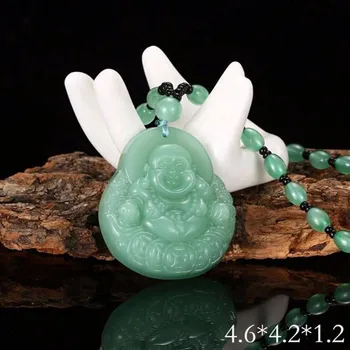 2019 Aukštos Kokybės Unikalų Gamtos Green Jade Raižyti Emerald Budos Pasisekė Amuletas Pakabukas Karoliai Moterys Vyrai Galia Pakabukas Papuošalai