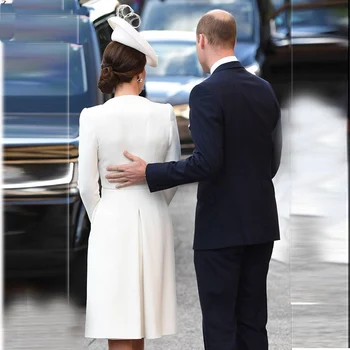 2019 M. Pavasarį Kate Middleton Princesė Balta Suknelė Kietas Turn-Žemyn Apykaklės A-Line Dresses