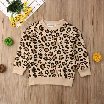 2019 m. Pavasarį Vaikai Kūdikiui, Mergaitei, Berniukui ilgomis Rankovėmis Leopard Print T-marškinėliai, Megztiniai Striukė Kailis Rudens Drabužių