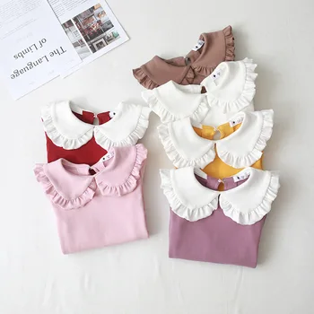 2019 m. Pavasarį Vaikų Mergaičių Viršūnes Peter pan Apykaklės Medvilnė Apačioje Marškiniai ilgomis rankovėmis marškinėliai Kūdikių Mergaičių Viršūnes BC558