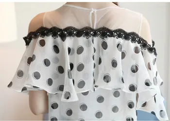 2019 m. Pavasarį Šifono palaidinė marškinėliai šortai rankovėmis kietas moterims topai ir palaidinės O kaklo išjungti peties palaidinė moteriška blusas 0611 40