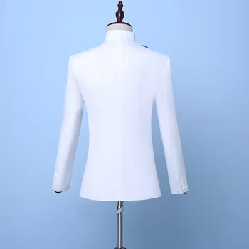 2019 m. Rudenį Kinų Stiliaus Balta Stovėti Apykaklės Dviejų dalių Vyrų Striukė Tinka Mėlyna China jaunikis kostiumą Kostiumai(Švarkas+Kelnės)