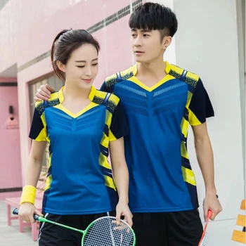 2019 Mėlyna Sporto Quick Dry kvėpuojantis badmintono marškiniai,Moterų/Vyrų stalo teniso grupės žaidimas veikia mokymo Sportas V Neck T Marškinėliai