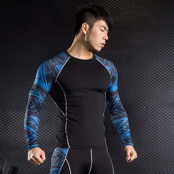 2019 Nauja Fitneso Vyrų Rinkiniai Gryna juoda Suspaudimo Marškinėliai + Antblauzdžiai Bazės Sluoksnis Prekės ilgomis Rankovėmis Marškinėliai Drabužių Rinkinys