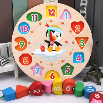 2019 Naujas Skaitmeninis Laikrodis, Geometrijos Blokų, Mediniai Animacinių filmų Pingvinas mokymosi valandų Skaičius Žaislas Vaikams