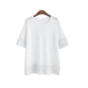 2019 Naujas Vasaros Moterims T-Shirt O-kaklo Atsitiktinis Palaidų Nėriniai Nėrimo Siuvinėjimo Tuščiaviduriai Iš Tee Marškinėliai Blusas Didelis Dydis