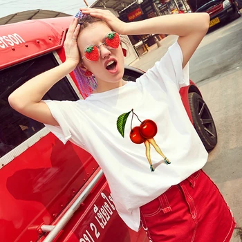 2019 Naujas vasaros tortas spausdinti marškinėliai moterims Harajuku Plonas skirsnio t-shirt moterų viršų mados asmenybės hipster marškinėlius drabužiai