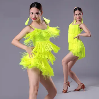 2019 naujų Mergaičių Vaikams suaugusiųjų Šiuolaikinių Šokių lotynų Šokių Suknelė kutas Pakraštyje Tango Salsa Šokių Dėvėti Juodos spalvos Vykdymo Etapą Dėvėti