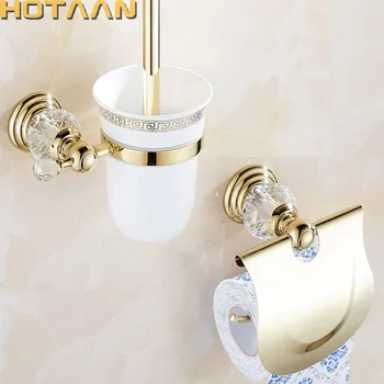 2019 Nemokamas pristatymas,kieto žalvario Vonios Aksesuarų Rinkinys,tualeto šepetys turėtojas,Popieriaus Laikiklį,Aukso vonios rinkiniai HT-812800-2