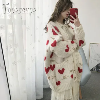2019 Pasakų Moterų Džemperis Cardigan Naują Atsitiktinis Puikus Širdies Mezgimo Moterų Megztiniai