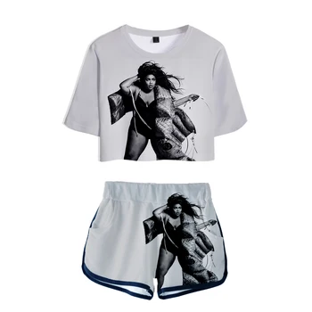2019 Vasaros Mados Moterų Sporto trumpomis Rankovėmis T-shirt 3D Spausdinimo LIZZO Dainininkas moteriški marškinėliai + Šortai Prekės Hip-Hop Nustatyti karšto
