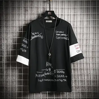 2019 Vasaros Marškinėliai Vyrams Šiaurės Atsitiktinis Asmenybės Siuvinėjimo trumparankoviai marškinėliai Veido korėjos Vyrų Prarasti Plius Dydis Streetwear