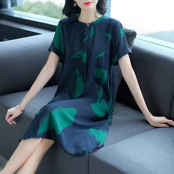 2019 WomenThe Naują Spausdinimo Suknelė trumpomis rankovėmis Apvalios Kaklo Prarasti-Line Suknelių mados elegantiškas, aukštos kokybės Vidutinio ilgio suknelė