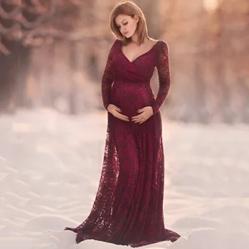 2019Women Dress Motinystės Fotografija Rekvizitai Nėrinių Nėštumo Drabužiai Elegantiškas Motinystės Suknelės Nėščiosios fotosesiją Audinys Plius