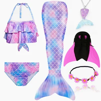 2020 6PCS/Set NAUJŲ Vaikų Mergaičių Undinėlės Uodegos su Fin maudymosi kostiumėlį Bikini Maudymosi Kostiumas Suknelė Mergaitėms Su Flipper Monofin Už Plaukti