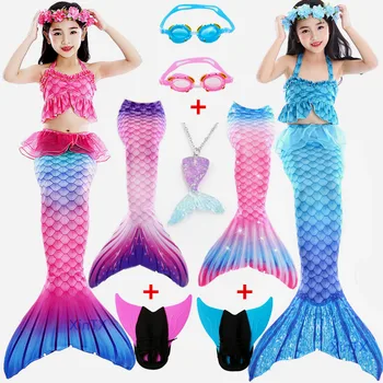 2020 6PCS/Set NAUJŲ Vaikų Mergaičių Undinėlės Uodegos su Fin maudymosi kostiumėlį Bikini Maudymosi Kostiumas Suknelė Mergaitėms Su Flipper Monofin Už Plaukti
