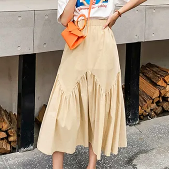 2020 Autunm korėjos Derliaus Klostuotas Sijonas Elegantiškas streetwear medvilnės skalbiniai Pynimas sijonas,prekės plus size long maxi sijonai 6xl 7xl