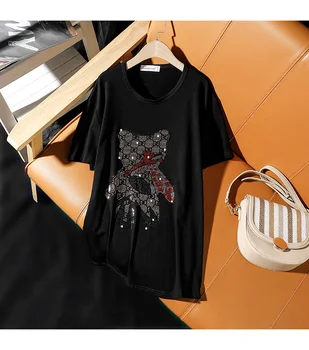 2020 Deimantų T-marškinėliai Moterims Mados Prarasti Ropa Mujer Gręžimo Black T marškinėliai Drabužių Plius Dydžio Marškinėlius Kietas Viršūnes Tees T224