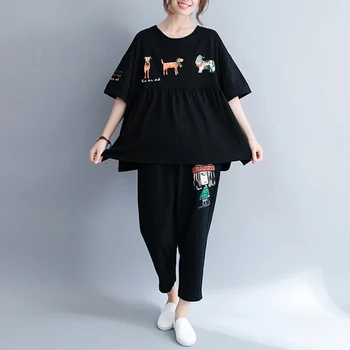 2020 Didelio Dydžio Moterų korėjos Versija, Medvilnės Ir Lino Laukinių T-shirt Vasaros Moterų Mados Animacinių filmų Šuo Laišką Marškinėliai T-shirt