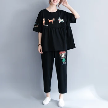 2020 Didelio Dydžio Moterų korėjos Versija, Medvilnės Ir Lino Laukinių T-shirt Vasaros Moterų Mados Animacinių filmų Šuo Laišką Marškinėliai T-shirt