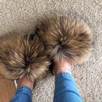 2020 Didįjį visą Nekilnojamojo Fox Šlepetės Pūkuotas Šlepetes Fox Fur Skaidres Fuzzy Slankmačiai Minkštas Pliušinis Kailis Mulų Vasaros Bateliai Moterims