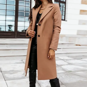 2020 JK Stiliaus Moterų Ilgas Kailis Plius Dydis Rudens Žiemos Klasikinis Ilgas Kailis Pasukite Žemyn Apykaklės Tranšėjos Paltai Skraiste viršutinių drabužių siuvimas