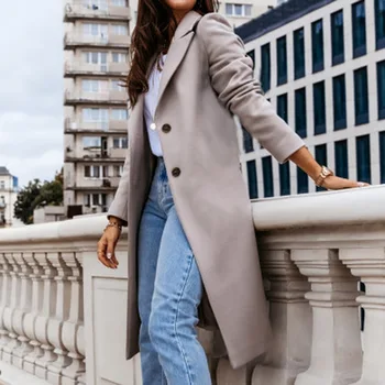 2020 JK Stiliaus Moterų Ilgas Kailis Plius Dydis Rudens Žiemos Klasikinis Ilgas Kailis Pasukite Žemyn Apykaklės Tranšėjos Paltai Skraiste viršutinių drabužių siuvimas