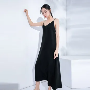 2020 juoda vasaros moterų suknelė aukštos kokybės VARIO viskozė dirželiai Suknelė su v-kaklo, ilgai kulkšnies seksualus normcore