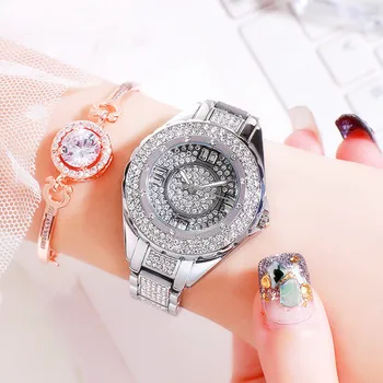 2020 Karšto Pardavimo Moterų Laikrodžiai Lady Diamond Akmens Suknelė Žiūrėti Aukso, Sidabro, Nerūdijančio Plieno, Rhineston Laikrodis Moterų Kristalų Žiūrėti