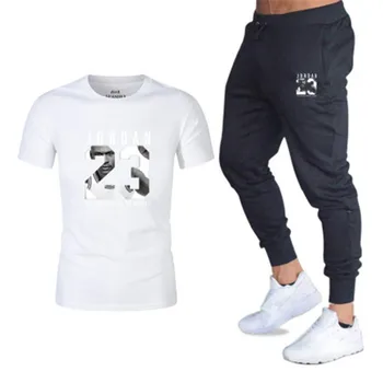 2020 karšto pardavimo vyriški tiktų marškinėliai + kelnės dviejų dalių laisvalaikio T-shirt spausdinimas Jordanija 23 kelnės, vyriški sportiniai, bėgiojimo