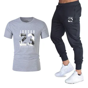 2020 karšto pardavimo vyriški tiktų marškinėliai + kelnės dviejų dalių laisvalaikio T-shirt spausdinimas Jordanija 23 kelnės, vyriški sportiniai, bėgiojimo
