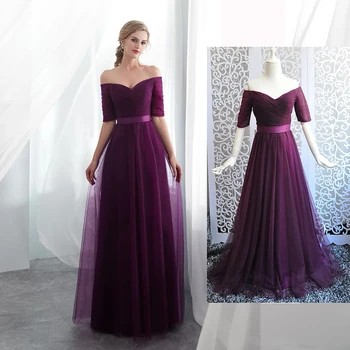 2020 Karšto Purple Elegantiškas Bridesmaid Dresses Satino Tiulio-Line Royal Blue Pusė Rankovės Vestuves Chalatai Keltas Suknelės Moterims