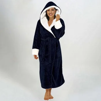 2020 Kimono Sleepwear Seksualus Chalatas Storas Šiltas, Minkštas Flanelė Skraiste Žiemos Ilgos V-Kaklo Pižamą Moterų Lounge Sleepwear Skraiste