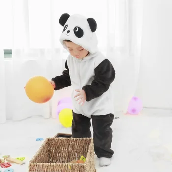 2020 Kūdikių Romper Kūdikių, Mergaičių Drabužiai Jumpsuit Naujagimių Namų Drabužių Flanelė Gobtuvu Bamblys Kūdikių Berniukų Mielas Panda Romper Kostiumas