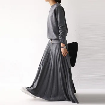 2020 M. Moteris Ilgai Suknelės Elegantiškas Biuras Ponios Megztinis Aukšta Juosmens Linija Korėjos Priežastinis Retro Suknelės Preppy Vestidos Juoda