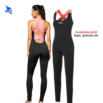 2020 M. Moteris Quick Dry Ruožas Vienas Gabalas Veikia Bodysuit Jumpsuits Backless Sporto Jogos Kostiumas Gimnastikos Fitneso Tracksuit Nustatyti Tinkinti