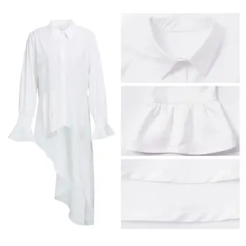 2020 M. Pavasarį Balti Laisvalaikio Marškinėliai Suknelė Moterų Ilgas Rankovėmis Varpo Ponios Office Prarasti Suknelė Mygtukai Nesimetriškas Ilga Palaidinė-Suknelė