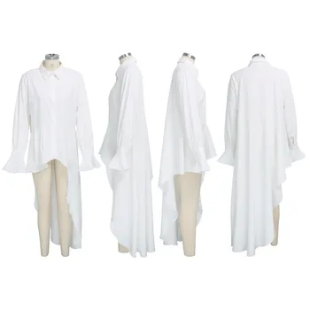 2020 M. Pavasarį Balti Laisvalaikio Marškinėliai Suknelė Moterų Ilgas Rankovėmis Varpo Ponios Office Prarasti Suknelė Mygtukai Nesimetriškas Ilga Palaidinė-Suknelė