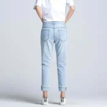 2020 m. Pavasarį Laiške Spausdinti Ripped Jeans Naujas Mados Vasaros Mygtuką Skristi Vidurio Juosmens Moterų Kelnės Mėlynos Kišenėje Atsitiktinis Džinsus p433