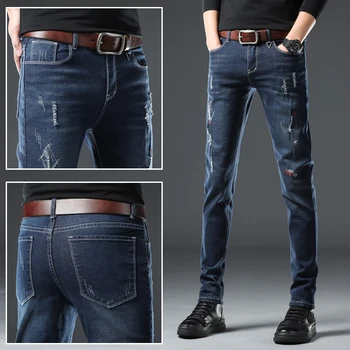2020 m. pavasarį naują atvykimo džinsai vyrų Mados elastingumą vyriški džinsai vyrų aukštos kokybės Plonas medvilnės džinsai, kelnės,Mėlyna, juoda